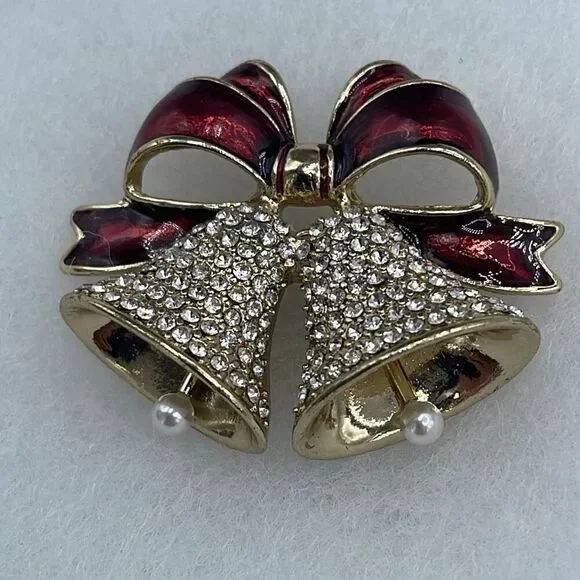 Vintage Anne Klein double bell moving pearls brooch - Picture 2 of 8